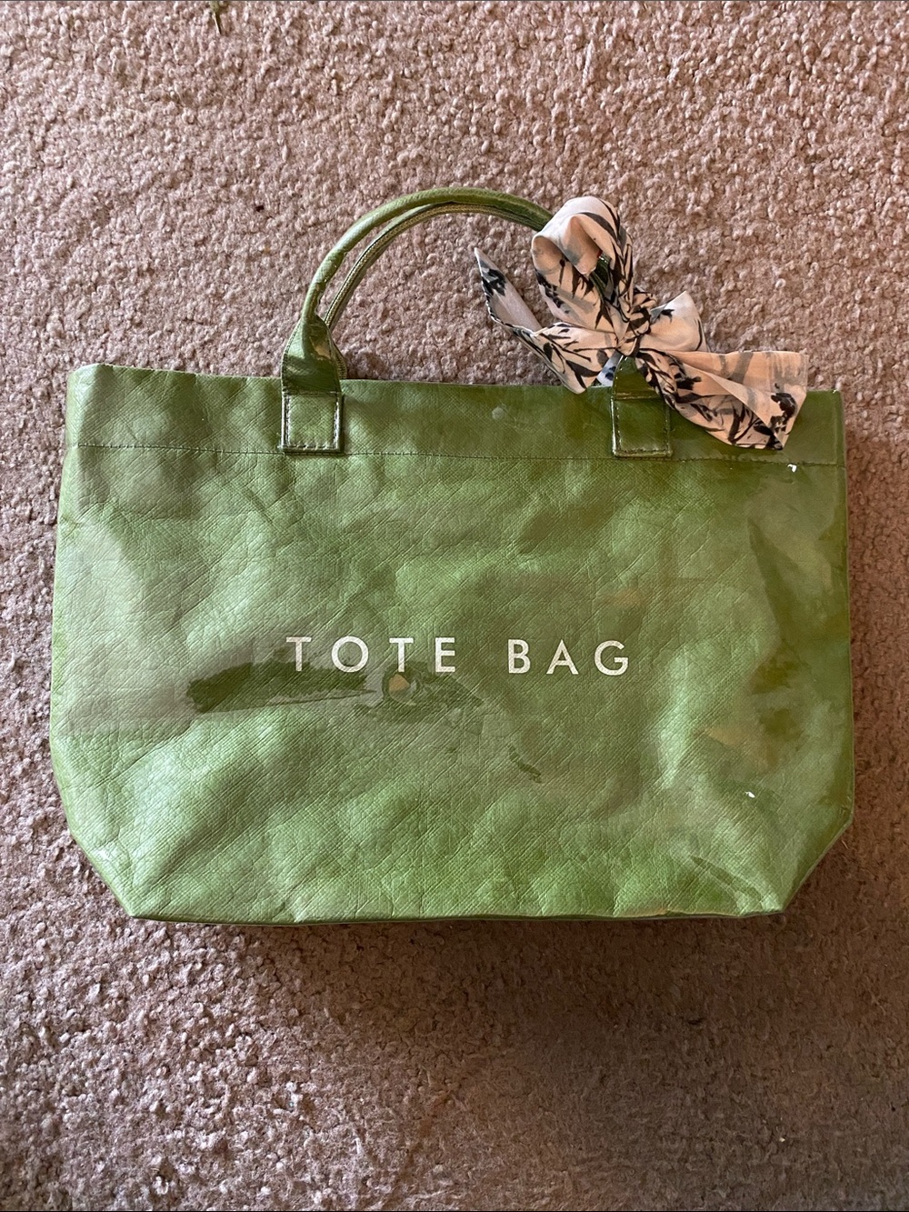 Everyday Green PVC Tote Bag with Bow Accent